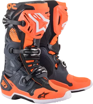 ALPINESTARS Tech 10 Boots Cool Grey/Orange Fluo Sz 11 2010020-9040-11