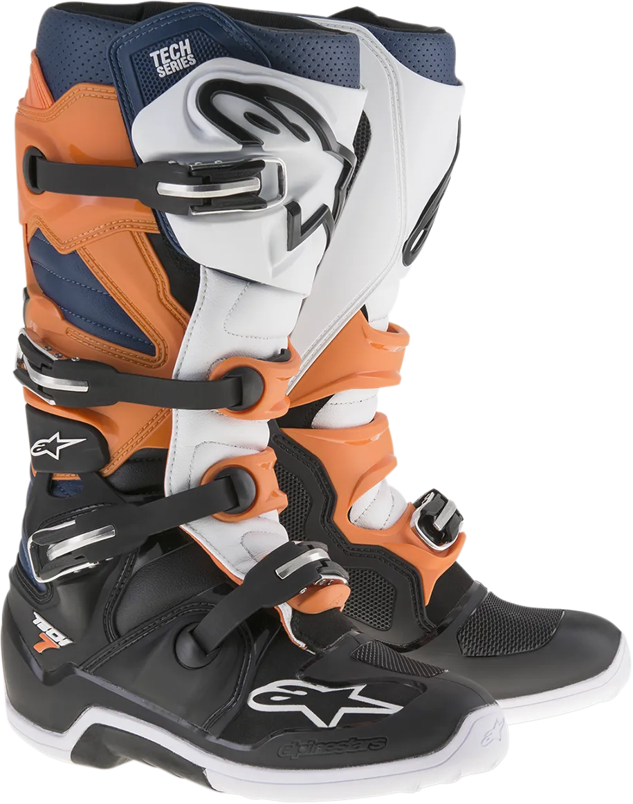 ALPINESTARS Tech 7 Enduro Boots Black/Orange/White/Blue Sz 11 2012114-1427-11