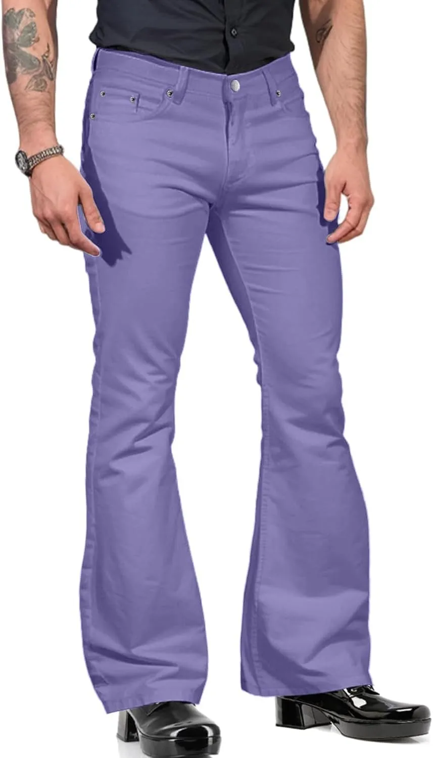 Flare Pants Men Solid Corduroy Casual Straight Leg Long Pants Trendy Lightweight Loungewear Trousers with Pockets
