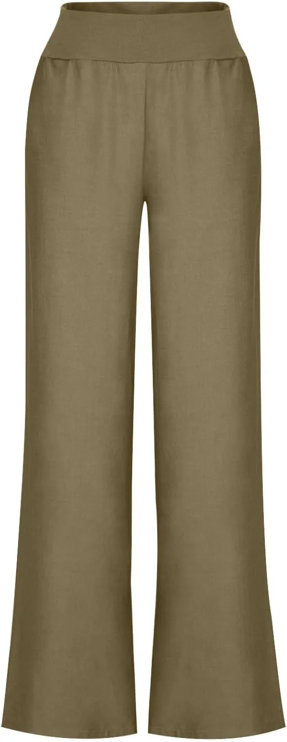 High Waist Wide Leg Straight Pants for Women Solid Color Loose Fit Sports Pants Casual Elastic Waist Trousers