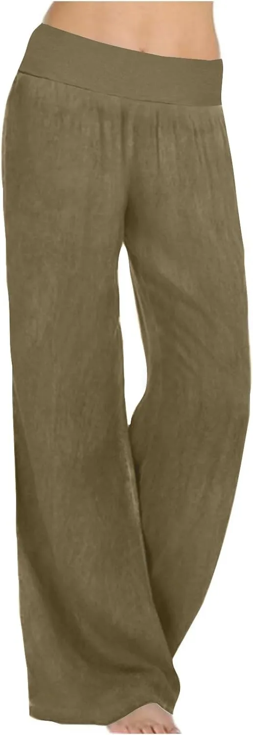 High Waist Wide Leg Straight Pants for Women Solid Color Loose Fit Sports Pants Casual Elastic Waist Trousers