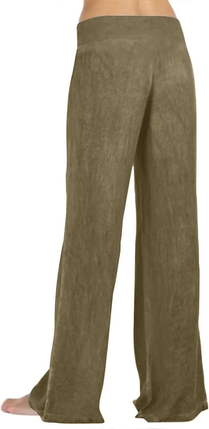 High Waist Wide Leg Straight Pants for Women Solid Color Loose Fit Sports Pants Casual Elastic Waist Trousers