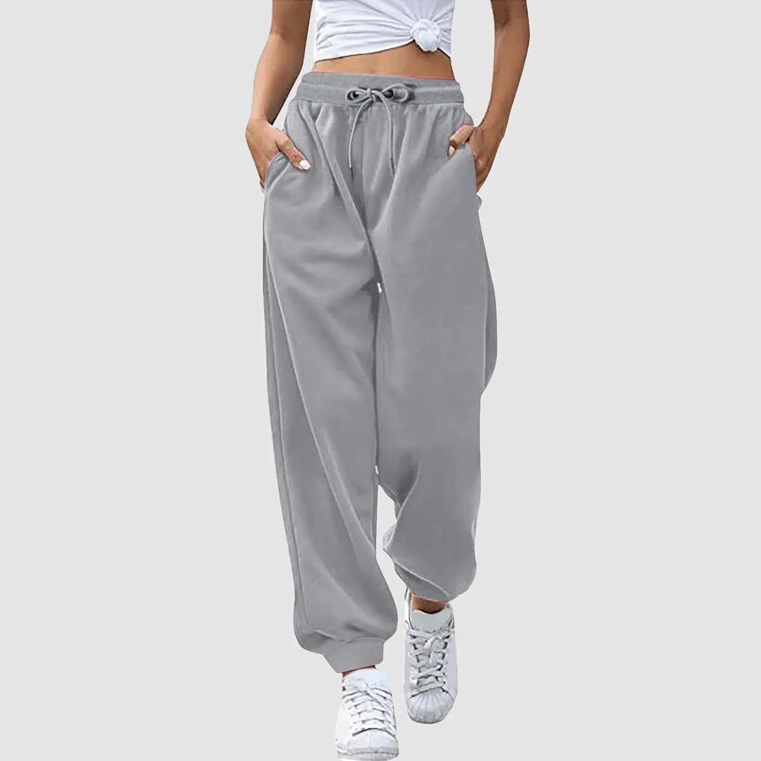 Jogger Pants Women Oversized Sweatpants Baggy Y2K Trousers Casual Harem Pants Soft Lounge Pants Workout Pants Pockets