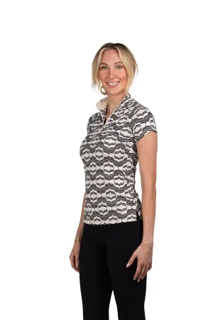 Kastel Cap Sleeve Black and White Geometric 1/4 Zip