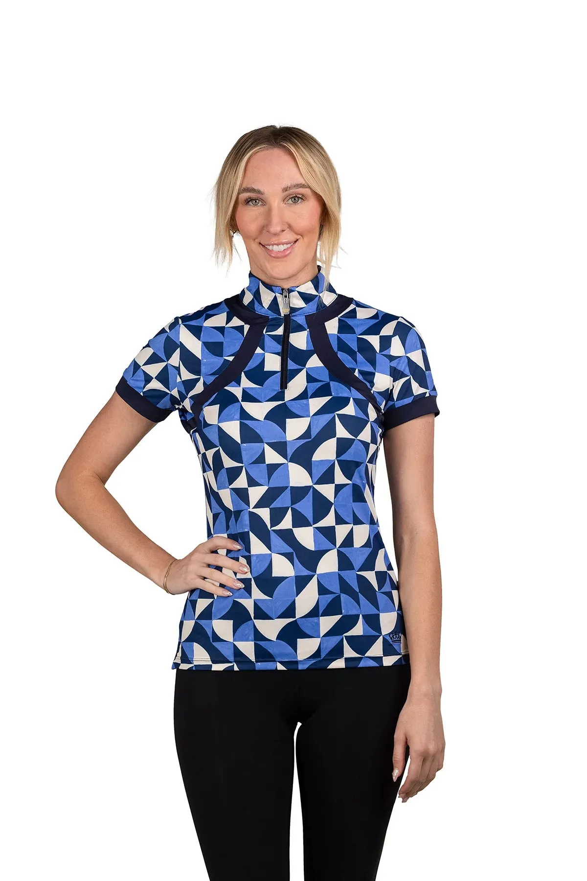 Kastel Cap Sleeve Navy Geometric 1/4 Zip