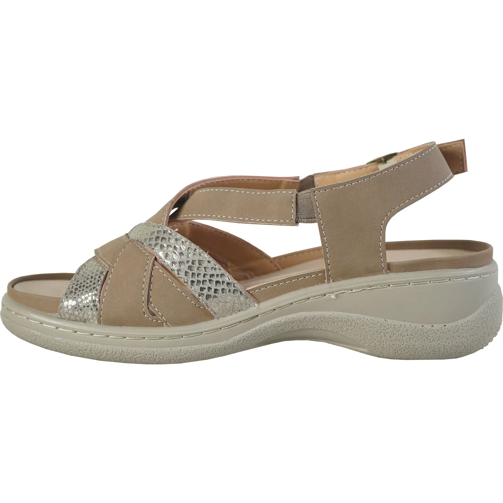 KOZI Women Comfort Casual Sandal OY3130 Wedge Sandal Taupe – Replaceable Orthopedic Footbed