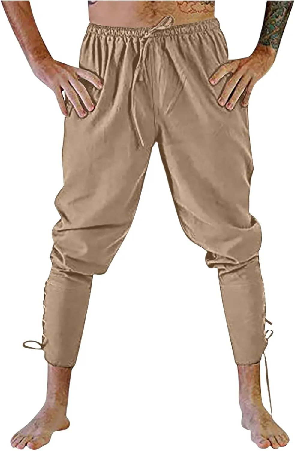Men's Renaissance Viking Pirate Pants Cotton Ankle Banded with Drawstrings for Cosplay Costume Parties or Fun