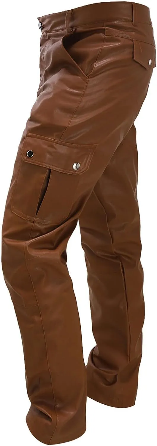 Mens Steampunk Gothic Pants Retro Motocycle Biker Pants Slim Fit PU Punk Trousers Night Club Hot Pant Halloween Costume