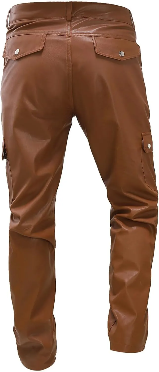 Mens Steampunk Gothic Pants Retro Motocycle Biker Pants Slim Fit PU Punk Trousers Night Club Hot Pant Halloween Costume