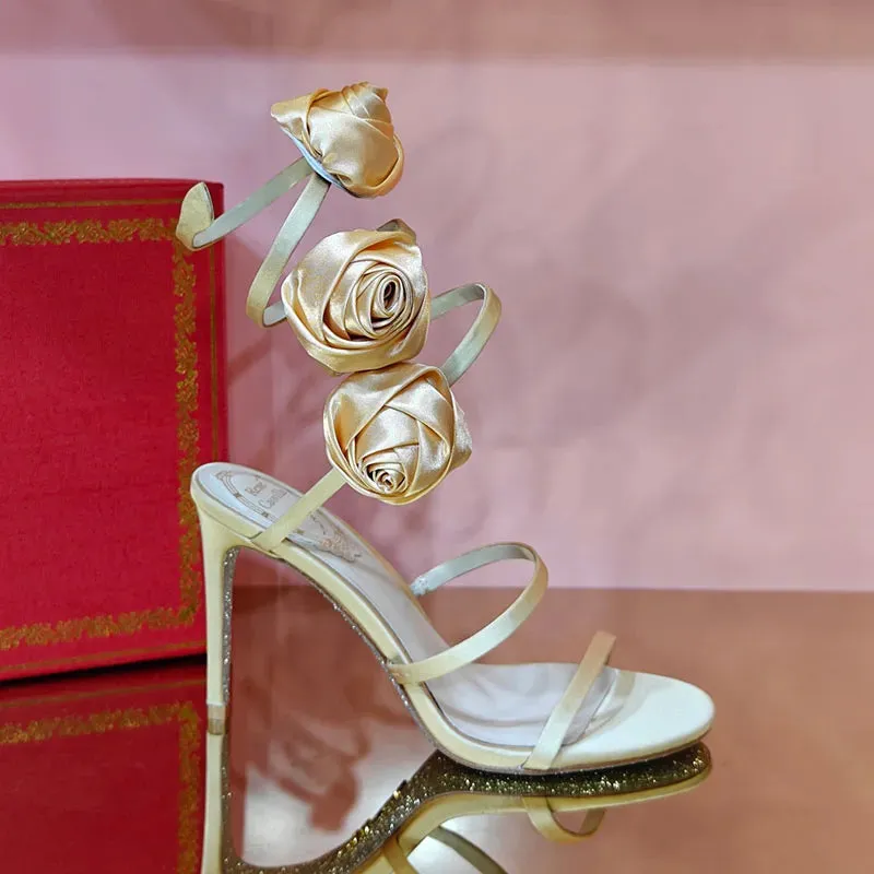 Rene Caovilla Cleo sandals Pearl Crystals Gem Embellished stiletto Heels Evening shoes women high heeled Luxury Designers Wraparound Dress shoes factory footwear