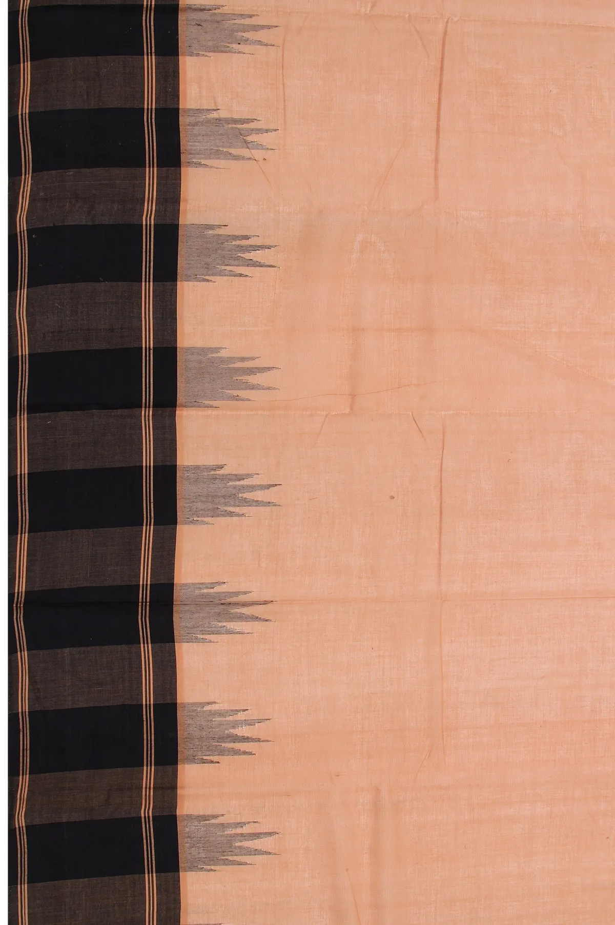 Sandal Kanchi Cotton Saree with Black Sandal Stripes and Plain Design