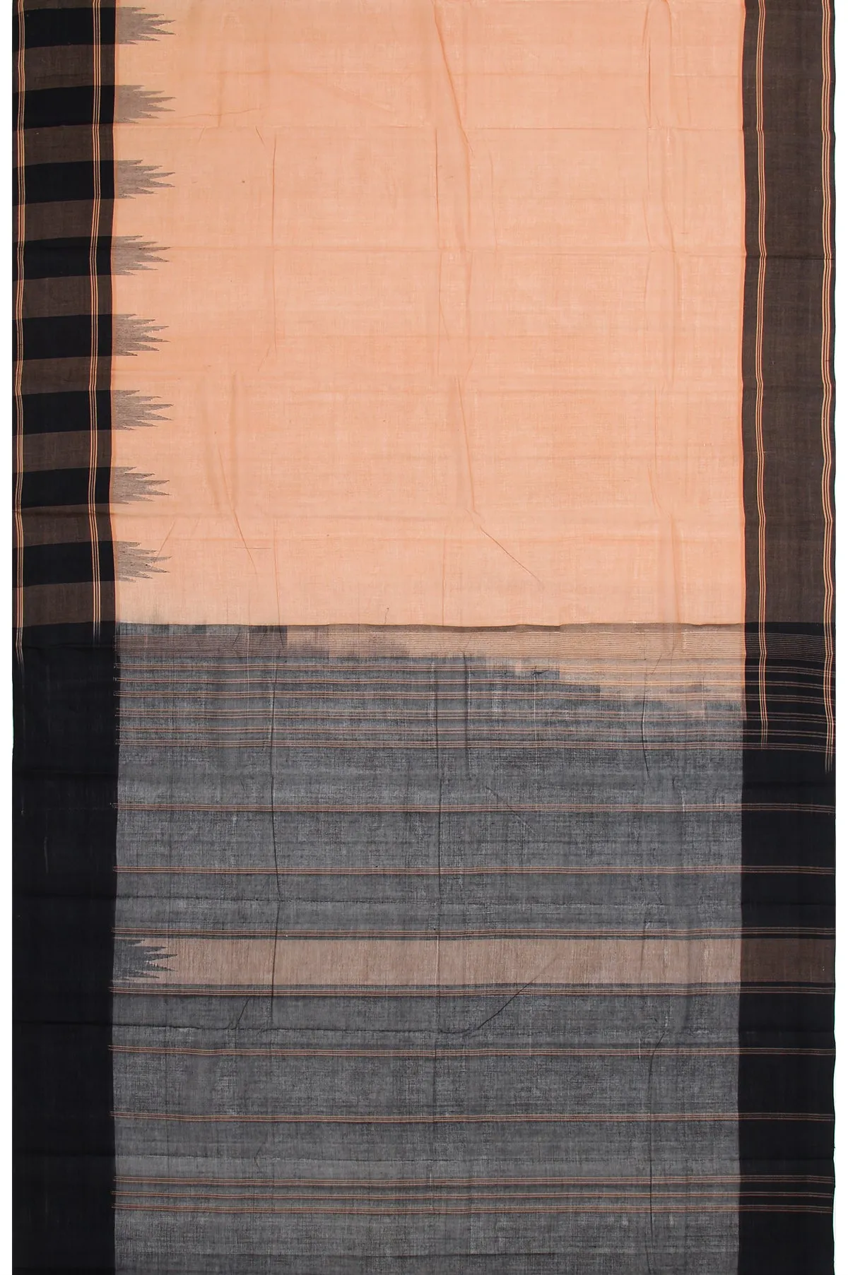 Sandal Kanchi Cotton Saree with Black Sandal Stripes and Plain Design