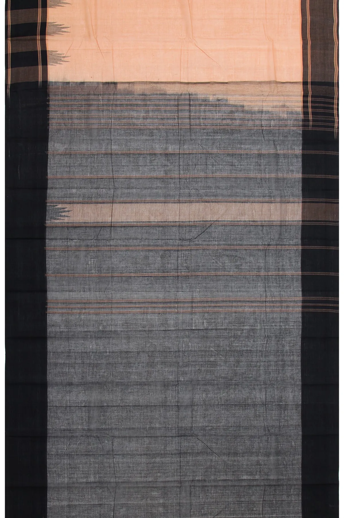Sandal Kanchi Cotton Saree with Black Sandal Stripes and Plain Design