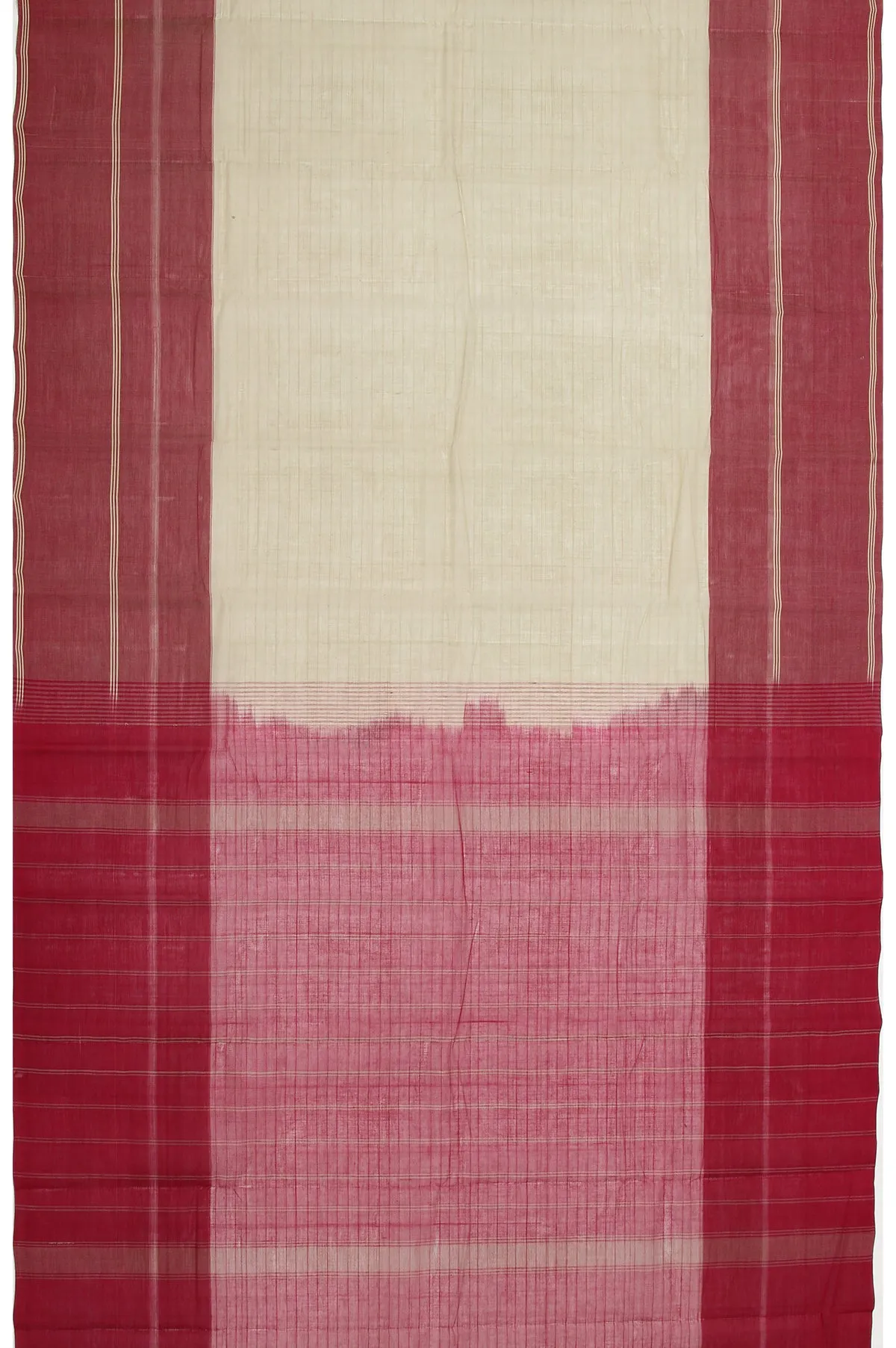 Sandal Kanchi Cotton Saree with Maroon Plain and Sandal Stripes