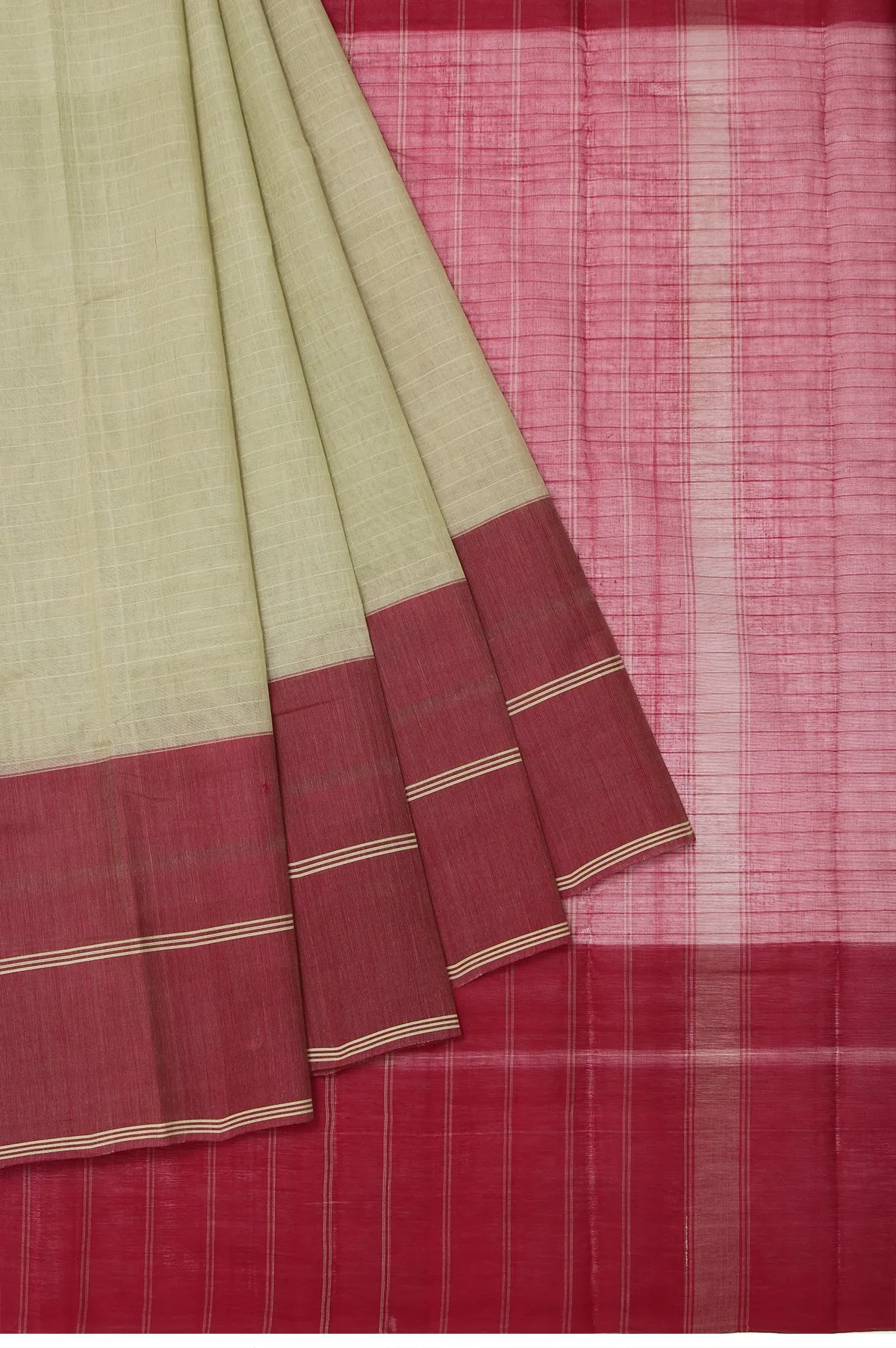 Sandal Kanchi Cotton Saree with Maroon Plain and Sandal Stripes