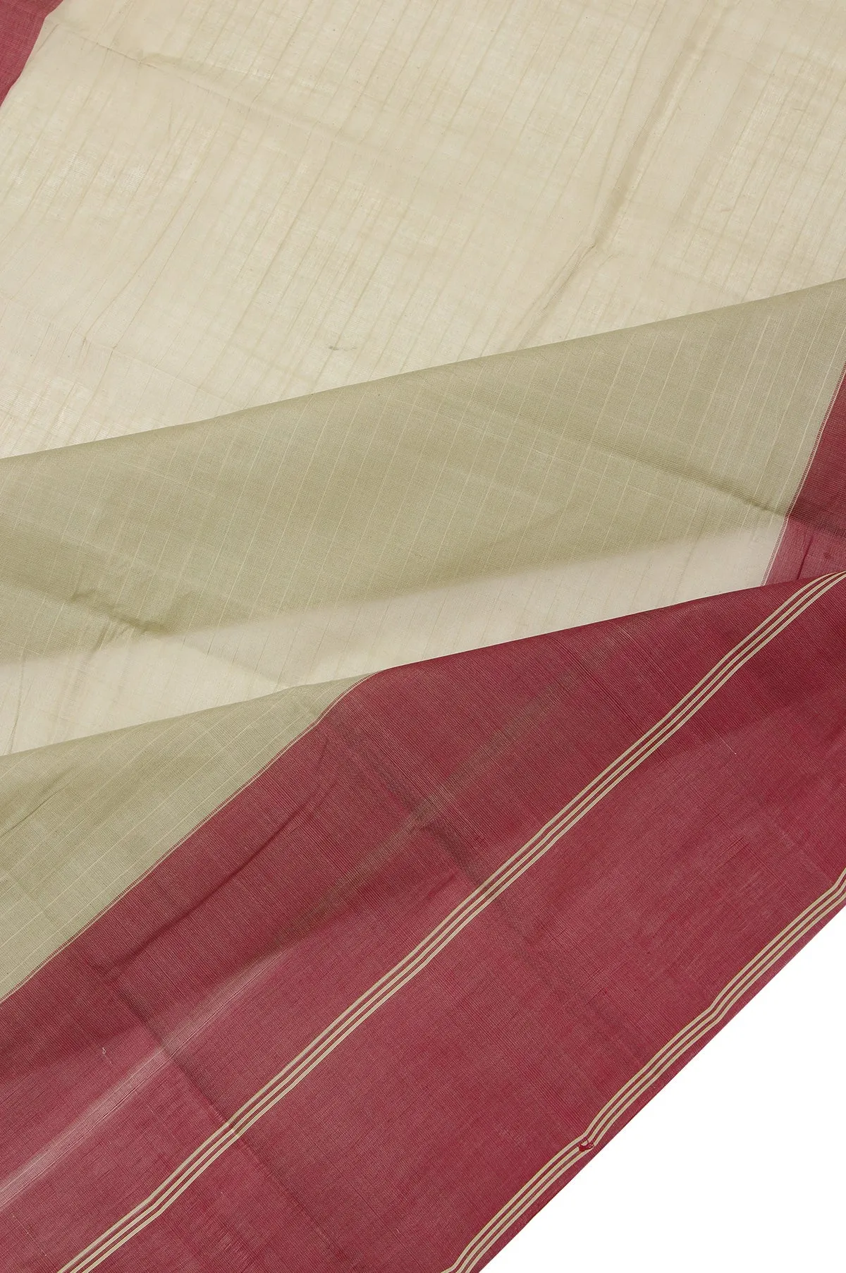 Sandal Kanchi Cotton Saree with Maroon Plain and Sandal Stripes
