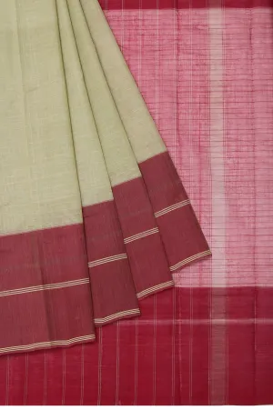 Sandal Kanchi Cotton Saree with Maroon Plain and Sandal Stripes