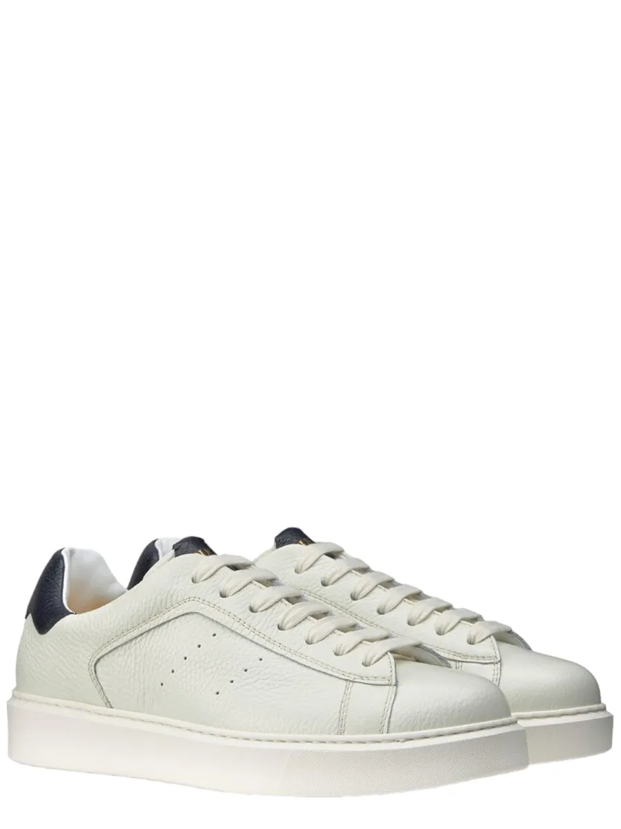 Sneaker in Pelle Panna con Dettaglio Blu