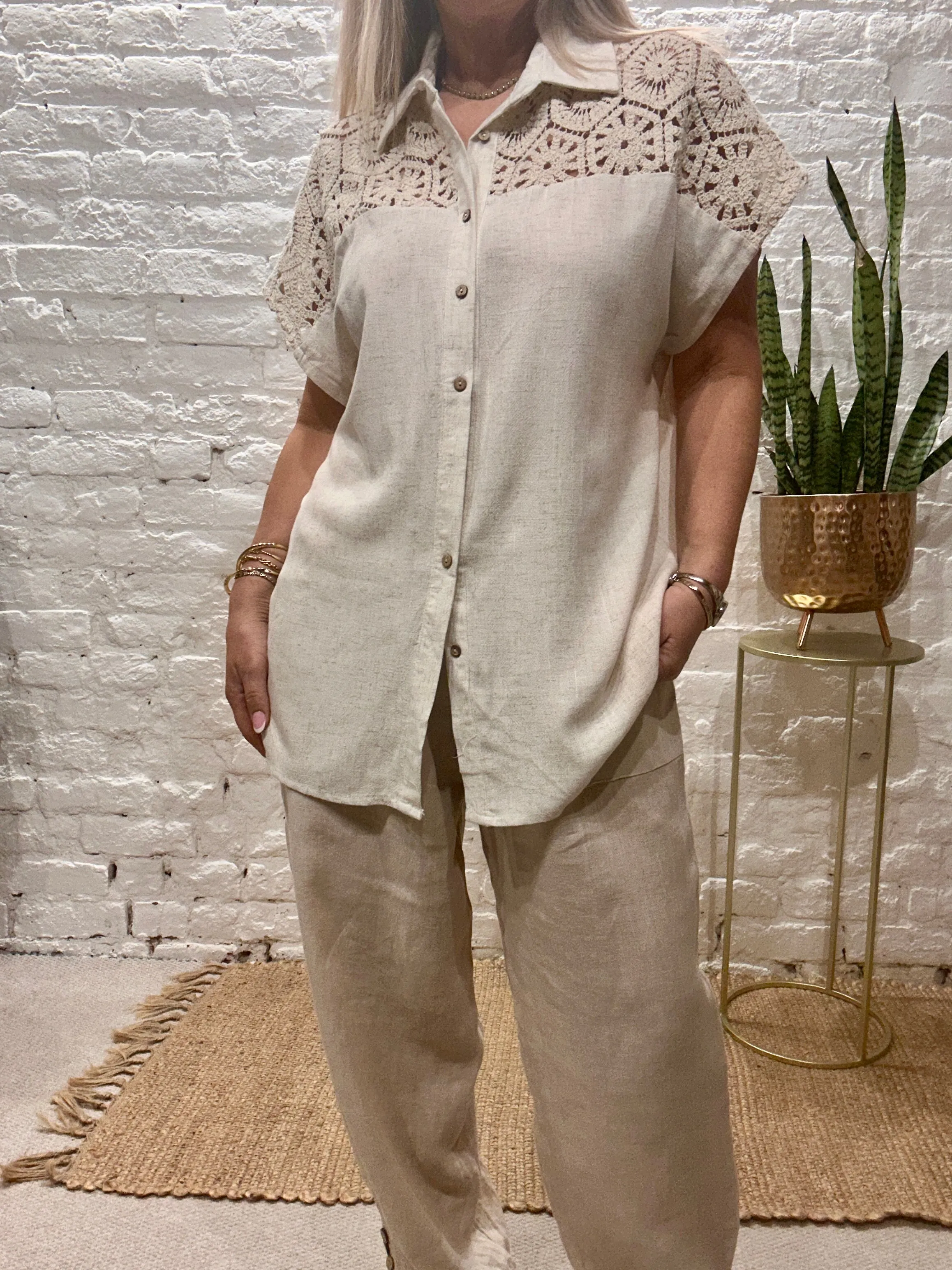 The Au Natural Crochet Short Sleeve Button Through Shirt No 2