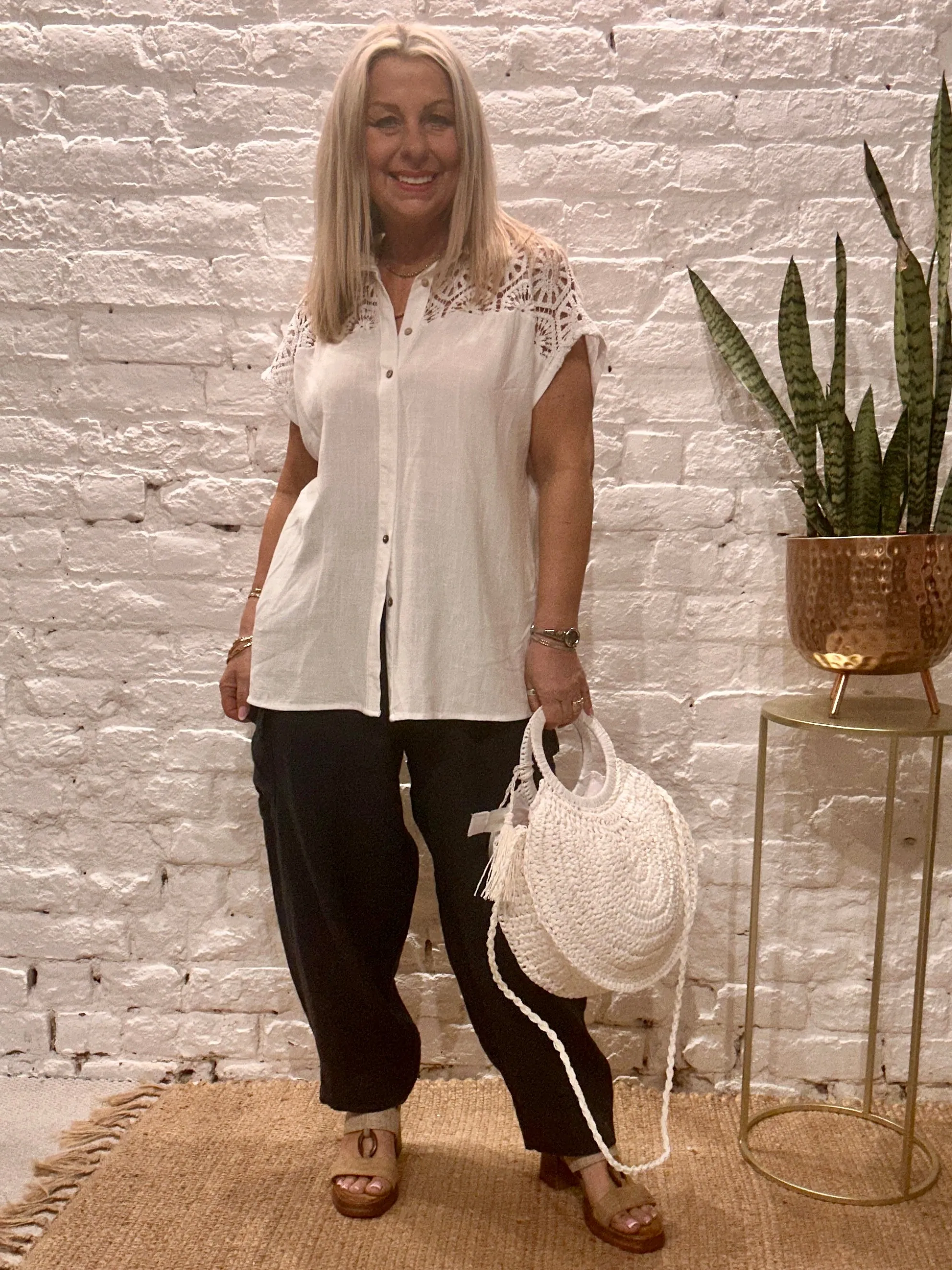 The Au Natural Crochet Short Sleeve Button Through Shirt No 2