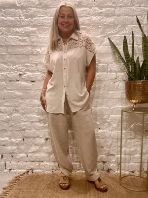 The Au Natural Crochet Short Sleeve Button Through Shirt No 2