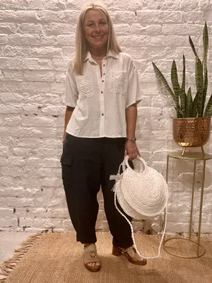 The Au Natural Crochet Short Sleeve Button Through Shirt With pockets No 3