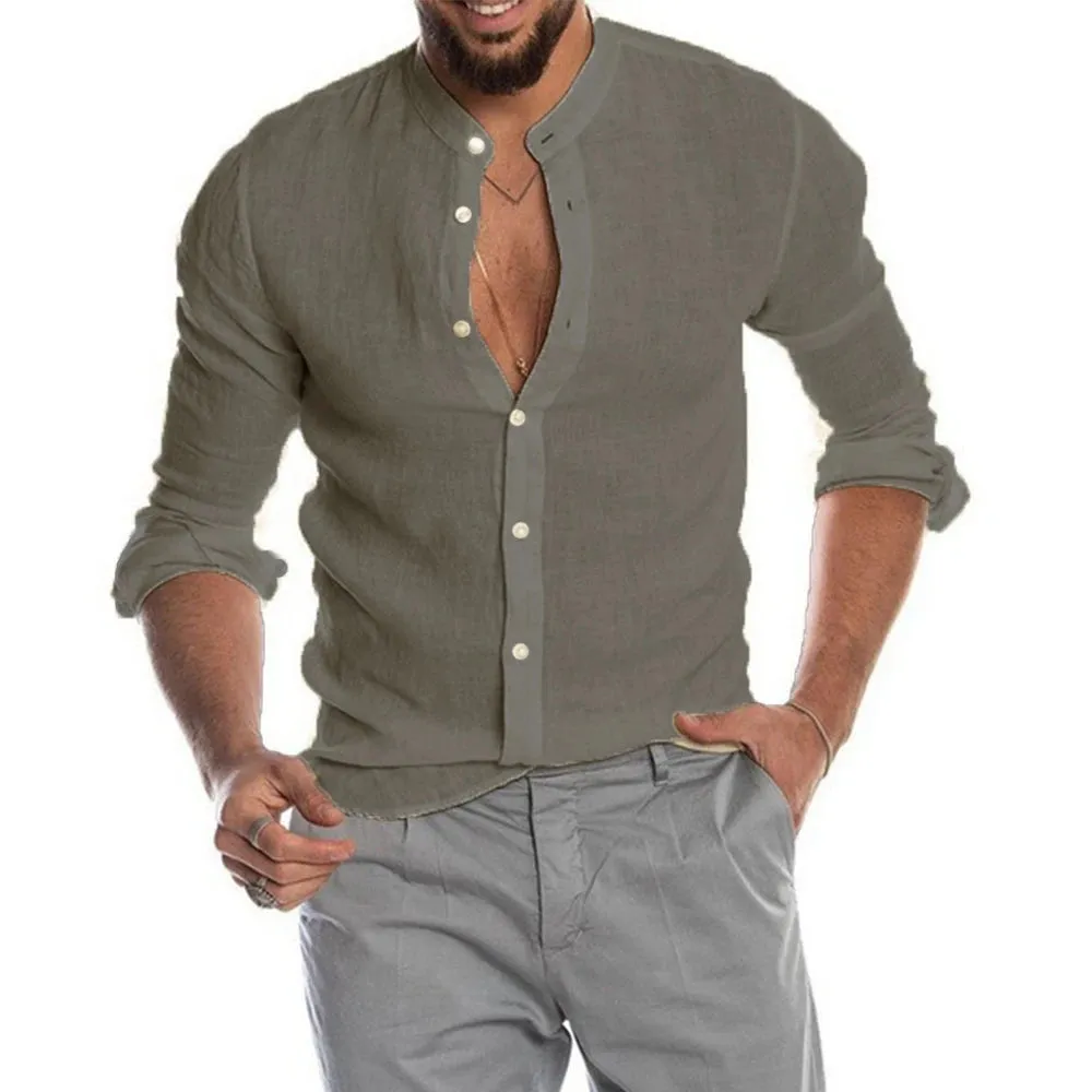 West Louis Men's Long-Sleeved Summer Linen Shirt