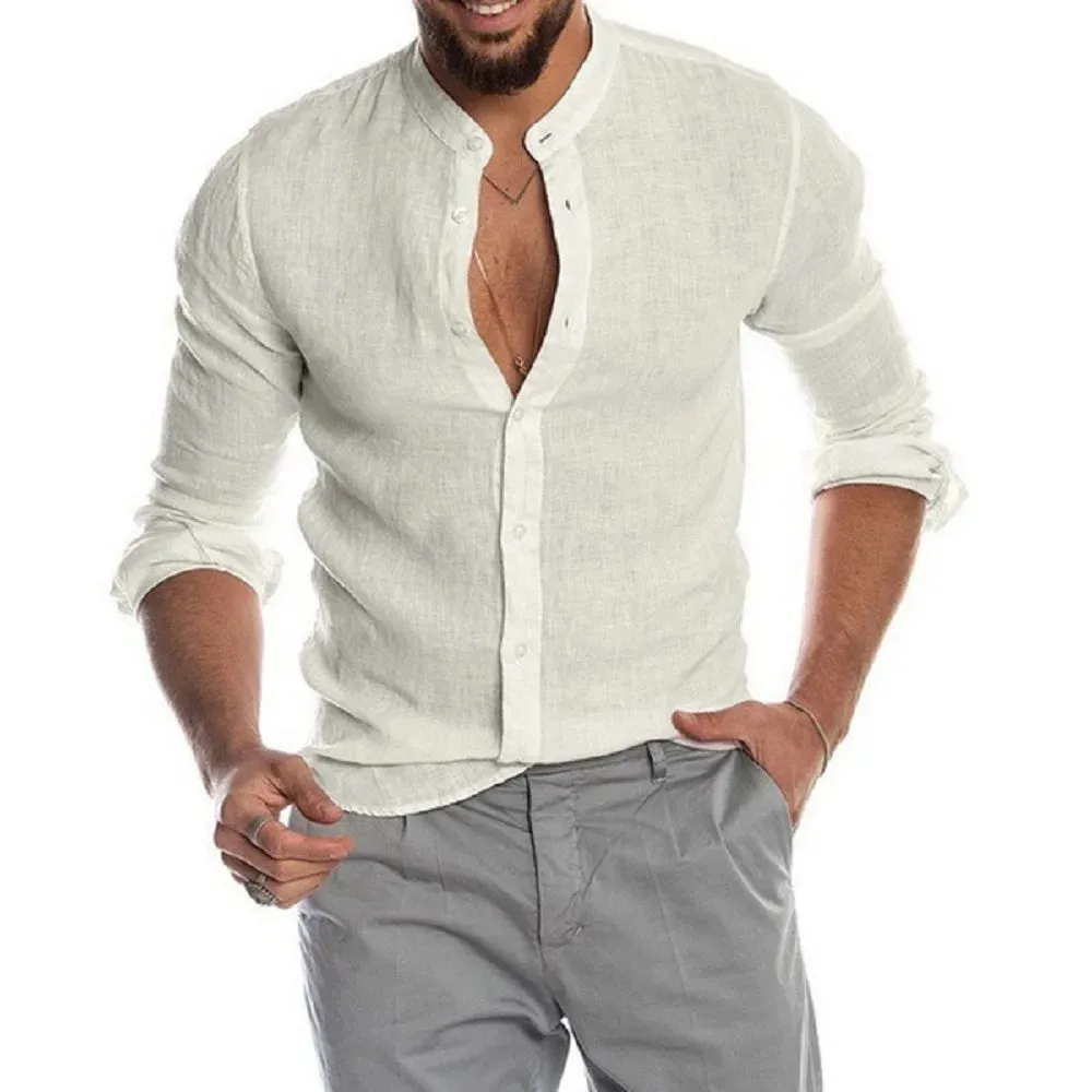 West Louis Men's Long-Sleeved Summer Linen Shirt