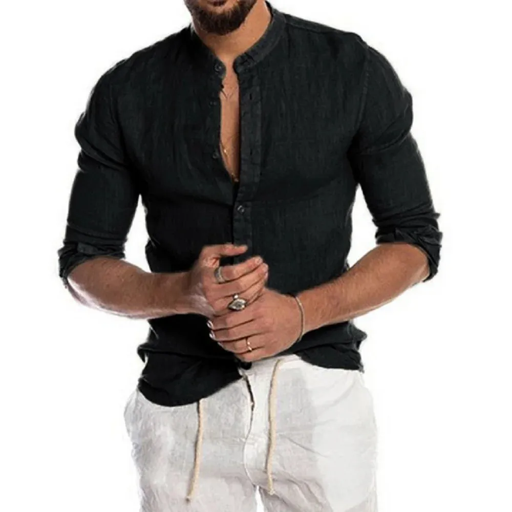 West Louis Men's Long-Sleeved Summer Linen Shirt