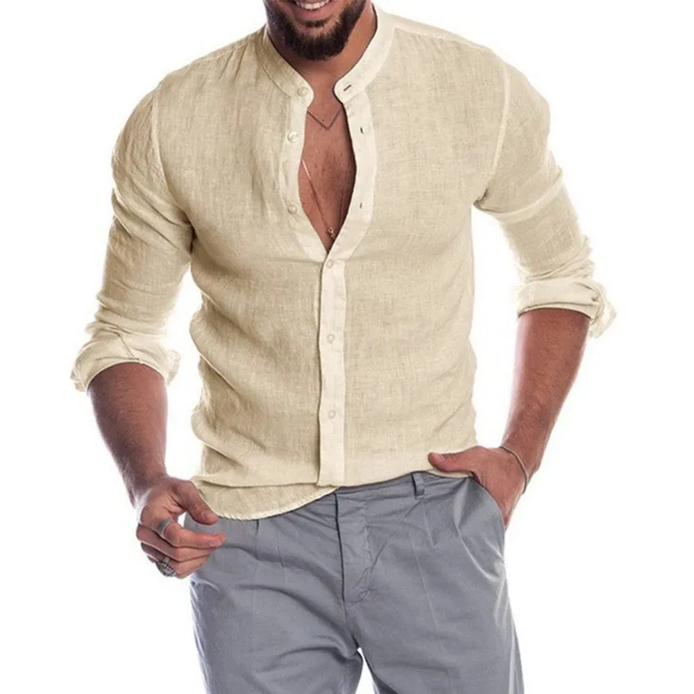 West Louis Men's Long-Sleeved Summer Linen Shirt