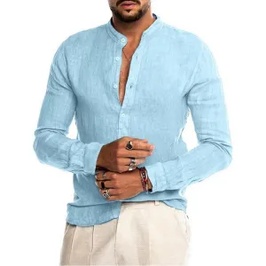 West Louis Men's Long-Sleeved Summer Linen Shirt