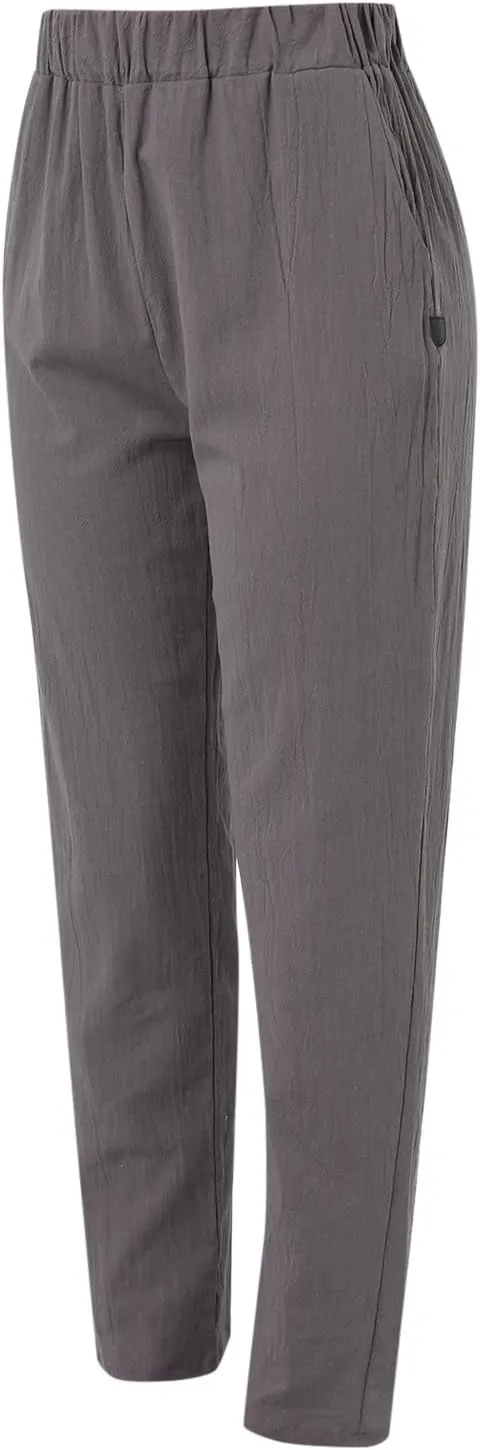 Women's Cotton Linen Summer Palazzo Pants Drawstring Elastic Flowy High Waisted Wide Leg Beach Trousers with Pockets