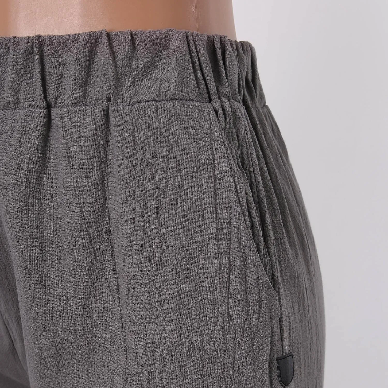Women's Cotton Linen Summer Palazzo Pants Drawstring Elastic Flowy High Waisted Wide Leg Beach Trousers with Pockets
