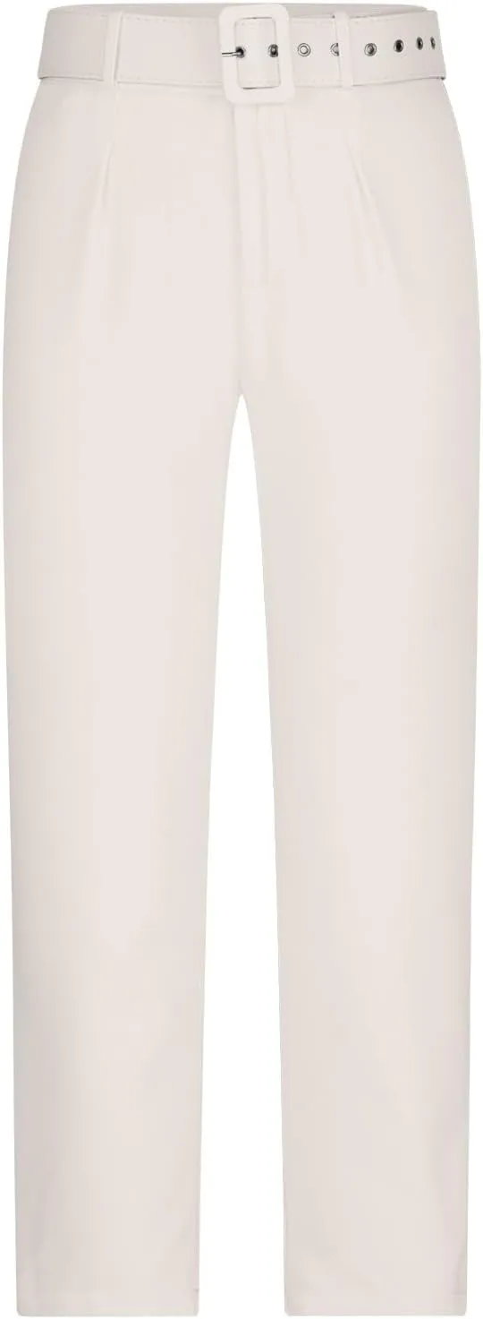 Women's Elegant High Waist Belted Pants Casual Pleated Straight Leg Trousers Office Suit Pants Trousers with Pockets